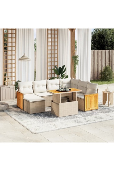 vidaxl Set canapele de gradina, 8 piese, cu perne, bej, poliratan
