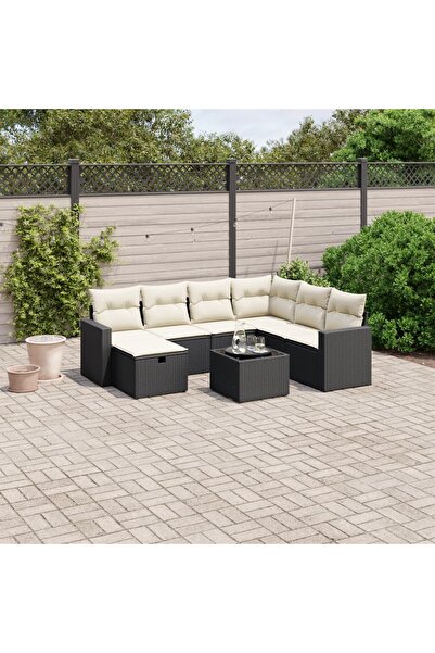 vidaxl Set mobilier de gradina cu perne, 8 piese, negru, poliratan