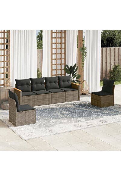 vidaxl Set mobilier gradina cu perne, 6 piese, gri, poliratan