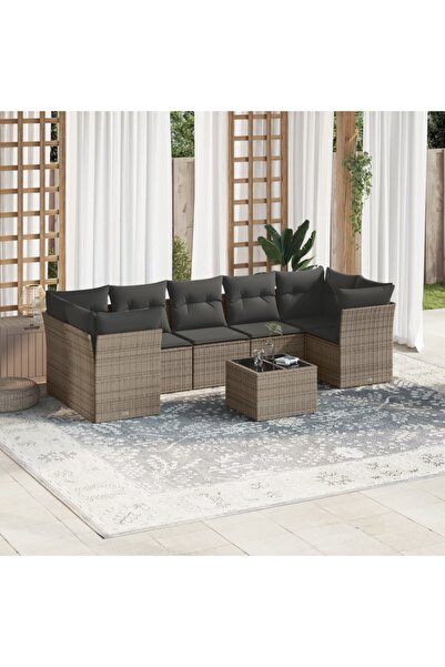 vidaxl Set canapele de gradina cu perne, 8 piese, gri, poliratan