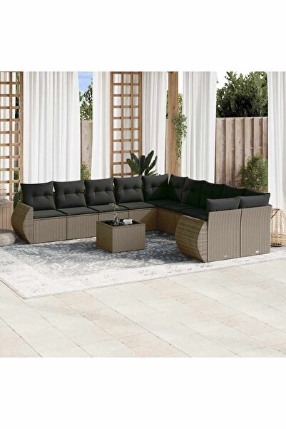 vidaxl Set canapele de gradina cu perne, 11 piese, gri, poliratan