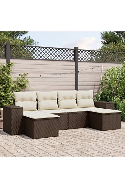 vidaxl Set canapele de gradina cu perne, 6 piese, maro, poliratan