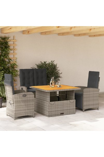 vidaxl Set mobilier de gradina cu perne, 4 piese, gri, poliratan
