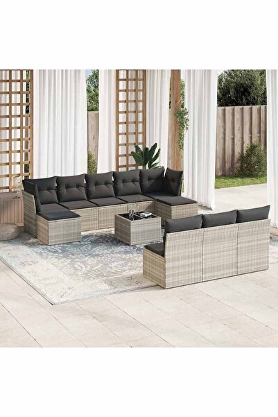 vidaxl Set canapele de gradina cu perne, 11 piese, gri, poliratan