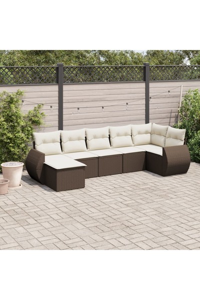 vidaxl Set canapele de gradina cu perne, 7 piese, maro, poliratan