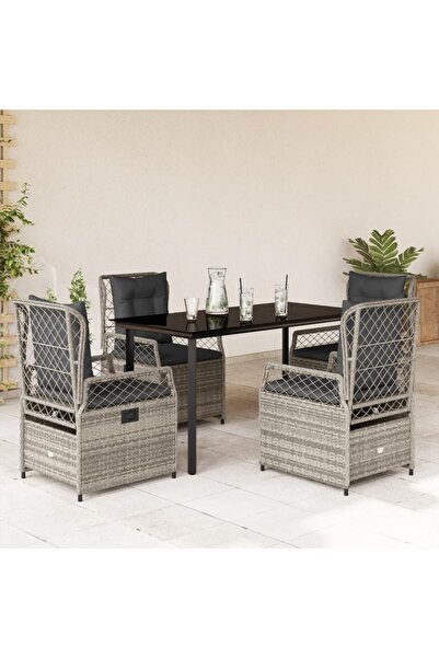 vidaxl Set mobilier de gradina cu perne, 5 piese, gri, poliratan