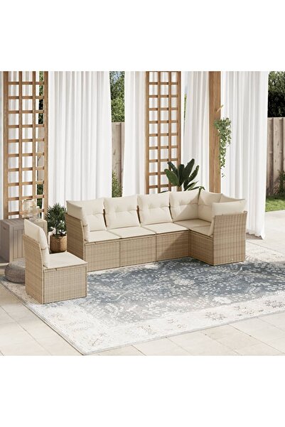 vidaxl Set canapele de gradina cu perne, 6 piese, bej, poliratan