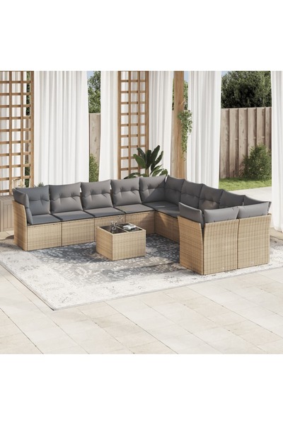 vidaxl Set canapele de gradina cu perne, 11 piese, bej, poliratan