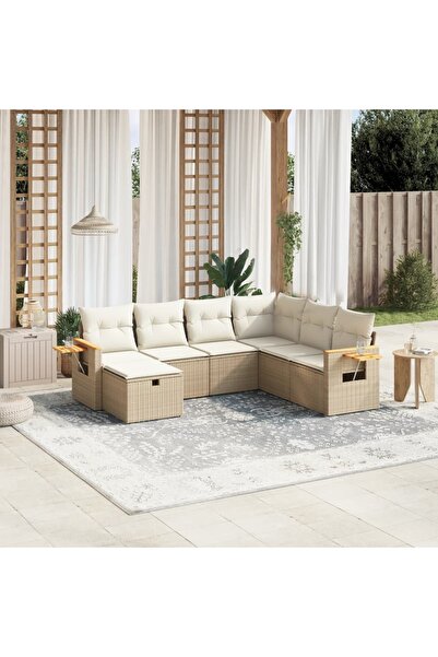 vidaxl Set canapele de gradina, 7 piese, cu perne, bej, poliratan