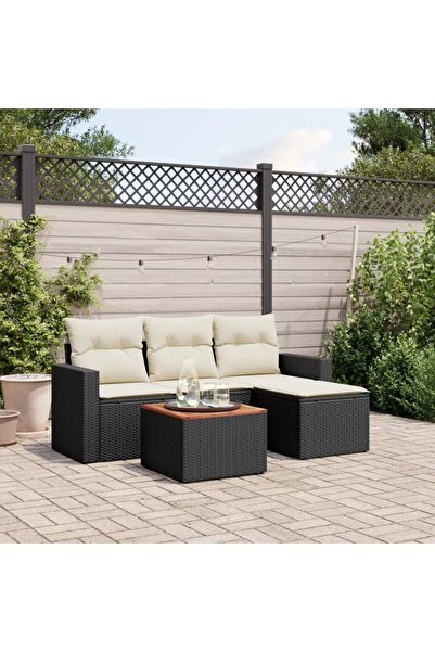 vidaxl Set mobilier de gradina cu perne, 5 piese, negru, poliratan