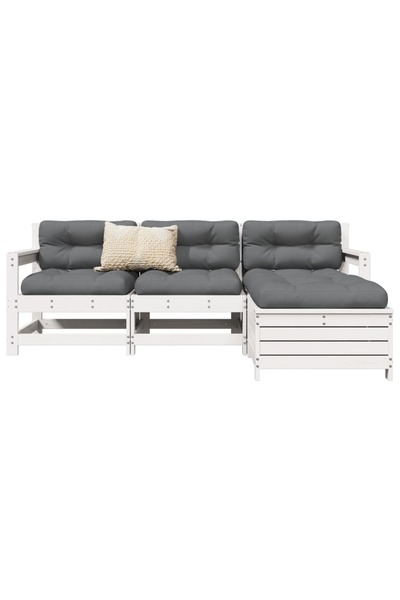 vidaxl Set canapea de gradina, 4 piese, alb, lemn masiv de pin