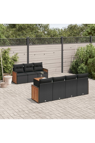vidaxl Set mobilier de gradina cu perne, 8 piese, negru, poliratan