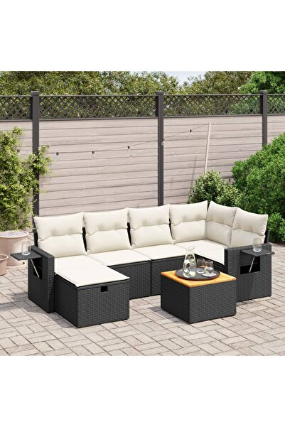 vidaxl Set canapele de gradina cu perne, 7 piese, negru, poliratan