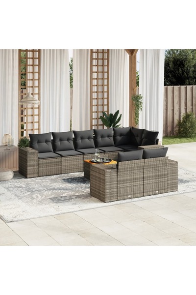 vidaxl Set canapele de gradina, 9 piese, cu perne, gri, poliratan