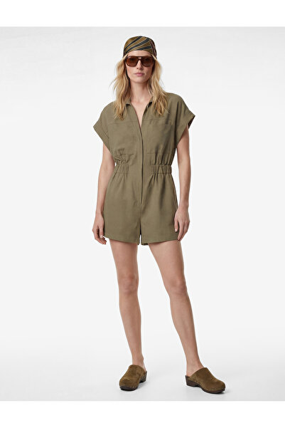 Koton Viscose Cupro Fabric Short Sleeve Pocket Detailed Elastic Waist Shorts ...