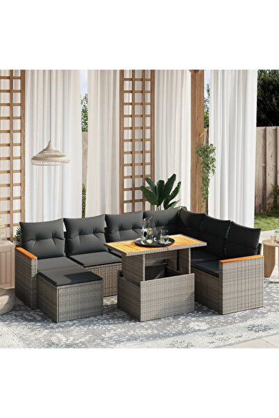 vidaxl Set canapele de gradina cu perne, 8 piese, gri, poliratan