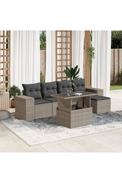 vidaxl Set canapele de gradina cu perne, 6 piese gri deschis poliratan