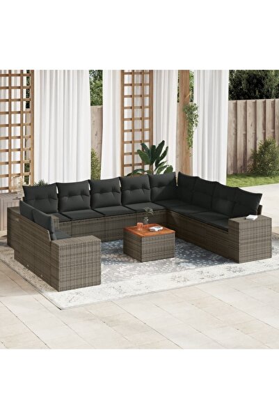 vidaxl Set canapele de gradina cu perne, 11 piese, gri, poliratan