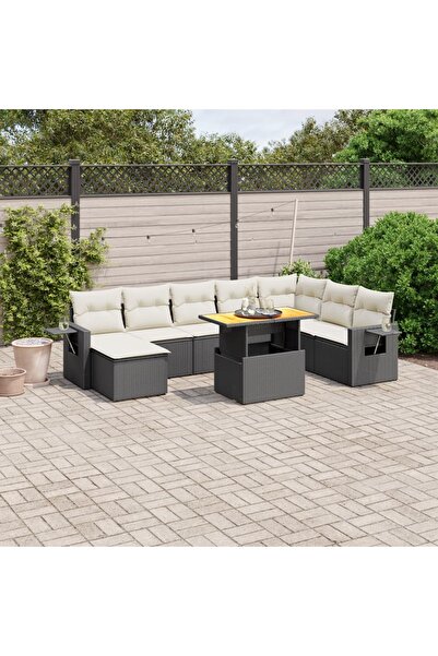 vidaxl Set mobilier de gradina cu perne, 9 piese, negru, poliratan
