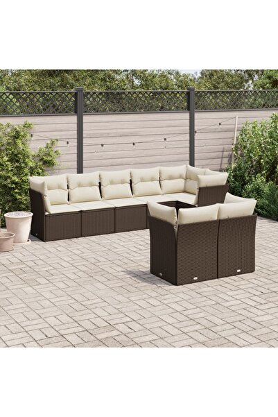 vidaxl Set canapele de gradina cu perne, 8 piese, maro, poliratan
