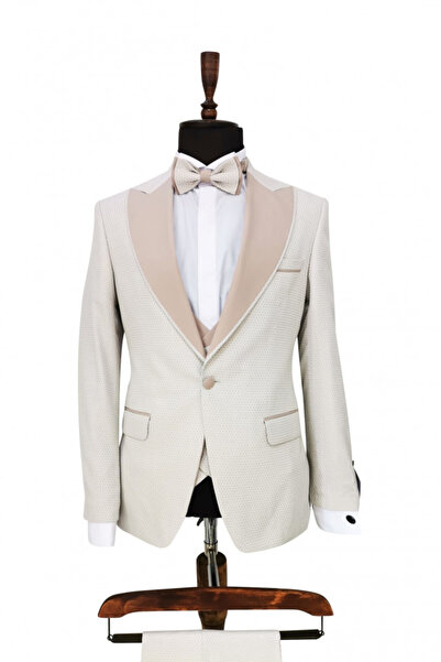 Pierre CARLOS Grayson 4-Piece Slim Fit Occasion Suit with Bow Tie Included Cream