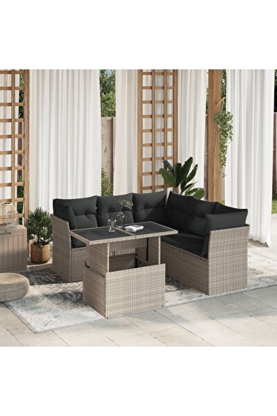 vidaxl Set canapele de gradina cu perne, 6 piese gri deschis poliratan