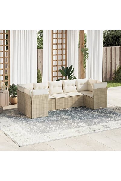 vidaxl Set canapele de gradina, 7 piese, cu perne, bej, poliratan