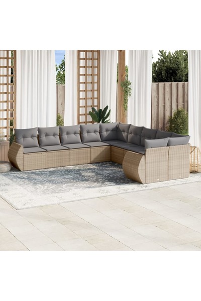 vidaxl Set canapele de gradina cu perne, 10 piese, bej, poliratan