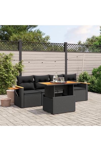 vidaxl Set mobilier de gradina cu perne, 5 piese, negru, poliratan