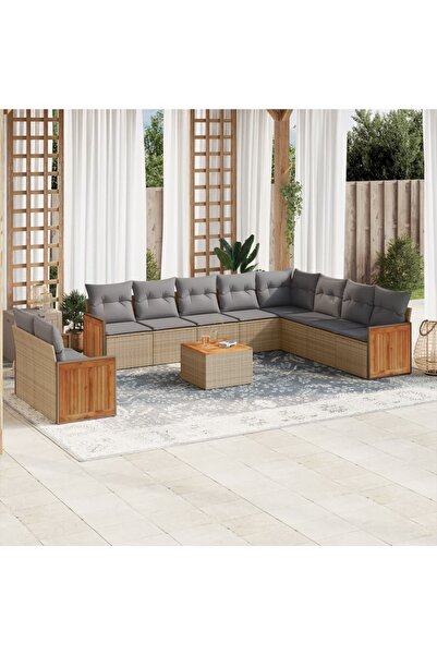 vidaxl Set canapele de gradina cu perne, 11 piese, bej, poliratan