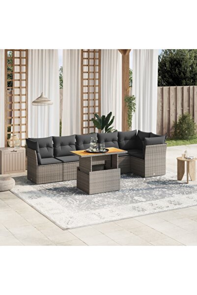 vidaxl Set canapele de gradina, 7 piese, cu perne, gri, poliratan