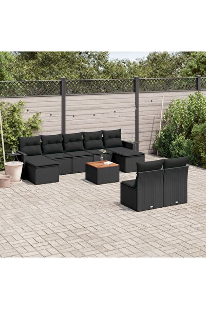vidaxl Set canapele de gradina cu perne, 10 piese, negru, poliratan