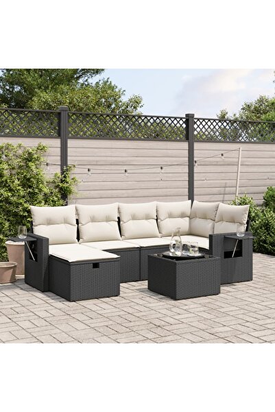 vidaxl Set canapele de gradina cu perne, 7 piese, negru, poliratan