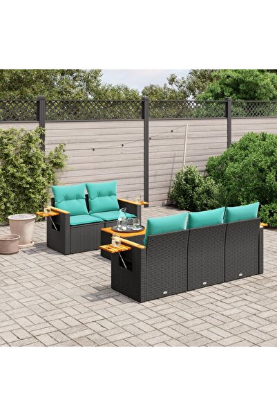 vidaxl Set canapele de gradina cu perne, 6 piese, negru, poliratan