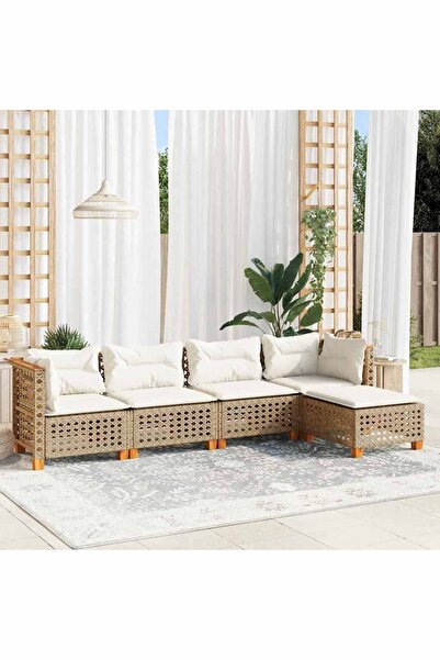 vidaxl Set canapele de gradina cu perne, 5 piese, bej, poliratan