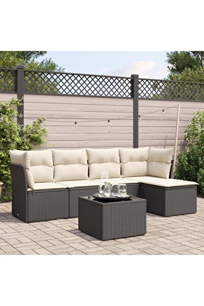 vidaxl Set mobilier de gradina cu perne, 6 piese, negru, poliratan