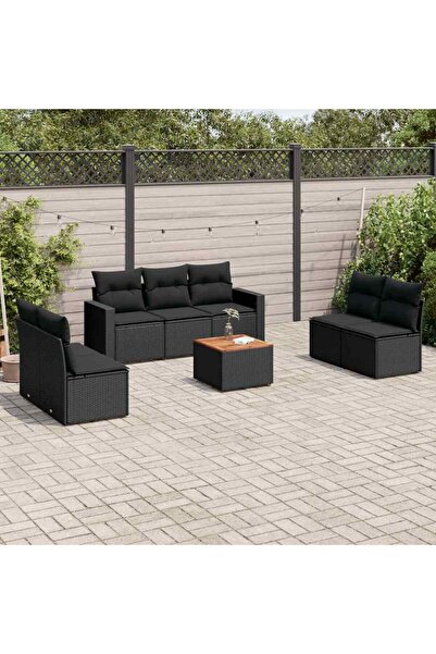 vidaxl Set mobilier de gradina cu perne, 8 piese, negru, poliratan