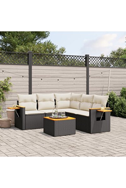 vidaxl Set mobilier de gradina cu perne, 6 piese, negru, poliratan