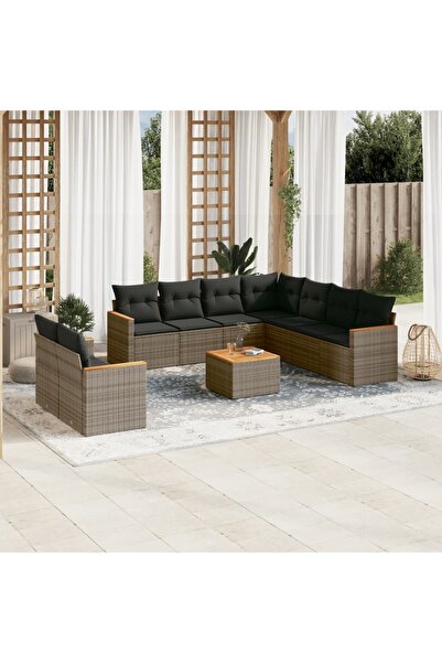 vidaxl Set mobilier de gradina cu perne, 10 piese, gri, poliratan