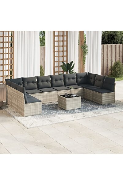 vidaxl Set canapele de gradina cu perne, 11 piese, gri, poliratan
