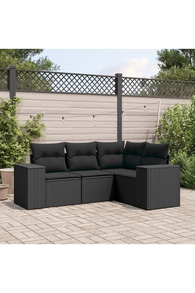 vidaxl Set mobilier de gradina cu perne, 4 piese, negru, poliratan