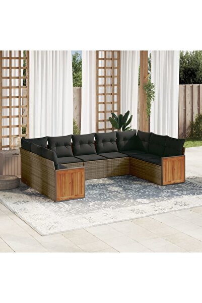 vidaxl Set canapele de gradina, 9 piese, cu perne, gri, poliratan