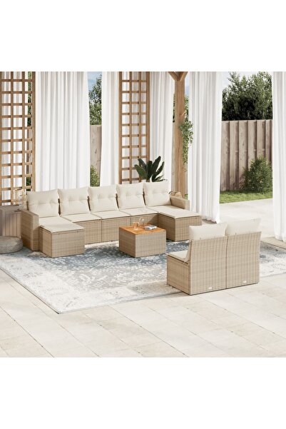 vidaxl Set canapele de gradina cu perne, 10 piese, bej, poliratan
