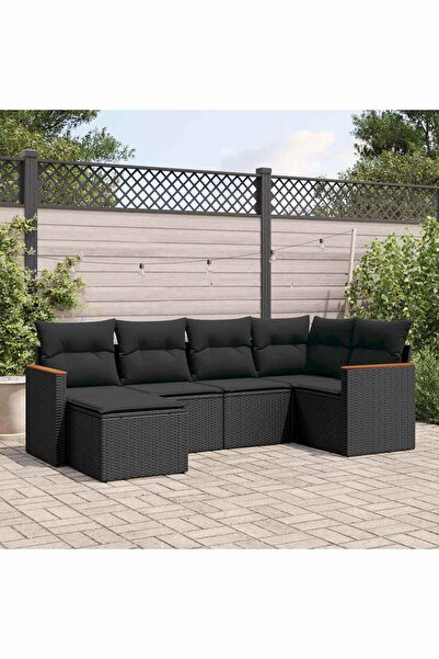 vidaxl Set mobilier de gradina cu perne, 6 piese, negru, poliratan