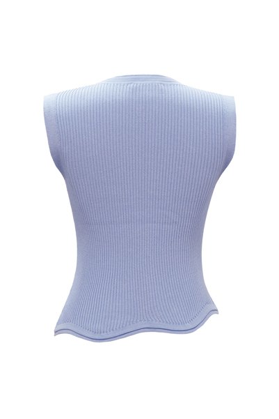 Qoolest Women's Lilac Summer Sleeveless Stylish Design Asymmetrical Cut Ribbed Knitwear Blouse