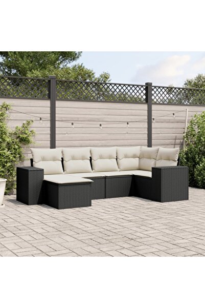 vidaxl Set mobilier de gradina cu perne, 6 piese, negru, poliratan