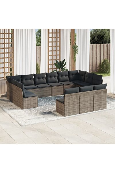 vidaxl Set mobilier de gradina cu perne, 13 piese, gri, poliratan