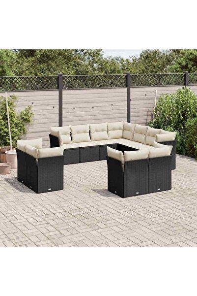 vidaxl Set canapele de gradina cu perne, 11 piese, negru, poliratan