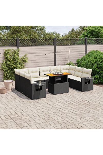 vidaxl Set canapele de gradina cu perne, 10 piese, negru, poliratan
