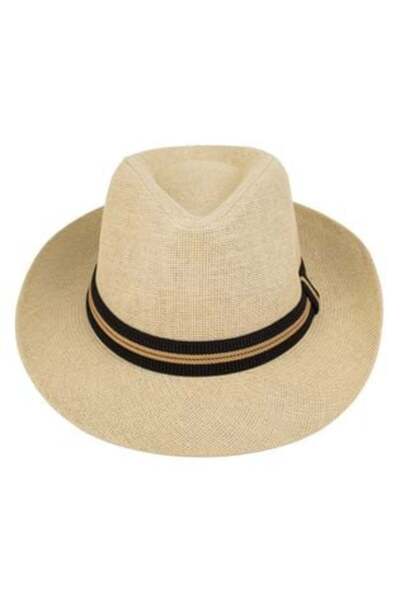 SHOPIENS Unisex Panama Hat in Color with Black Belt with Beige Stripe
